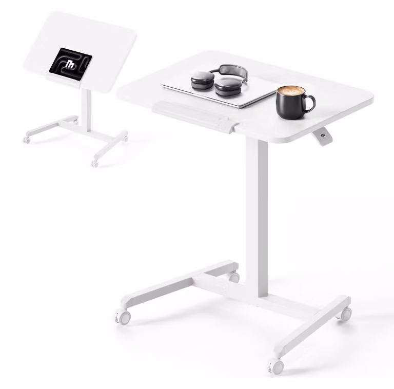 Scrivania regolabile in altezza da 76 a 110 cm, tavolino mobile per laptop con rotelle, piano pieghevole, tavolino ausiliario per l'ufficio domestico