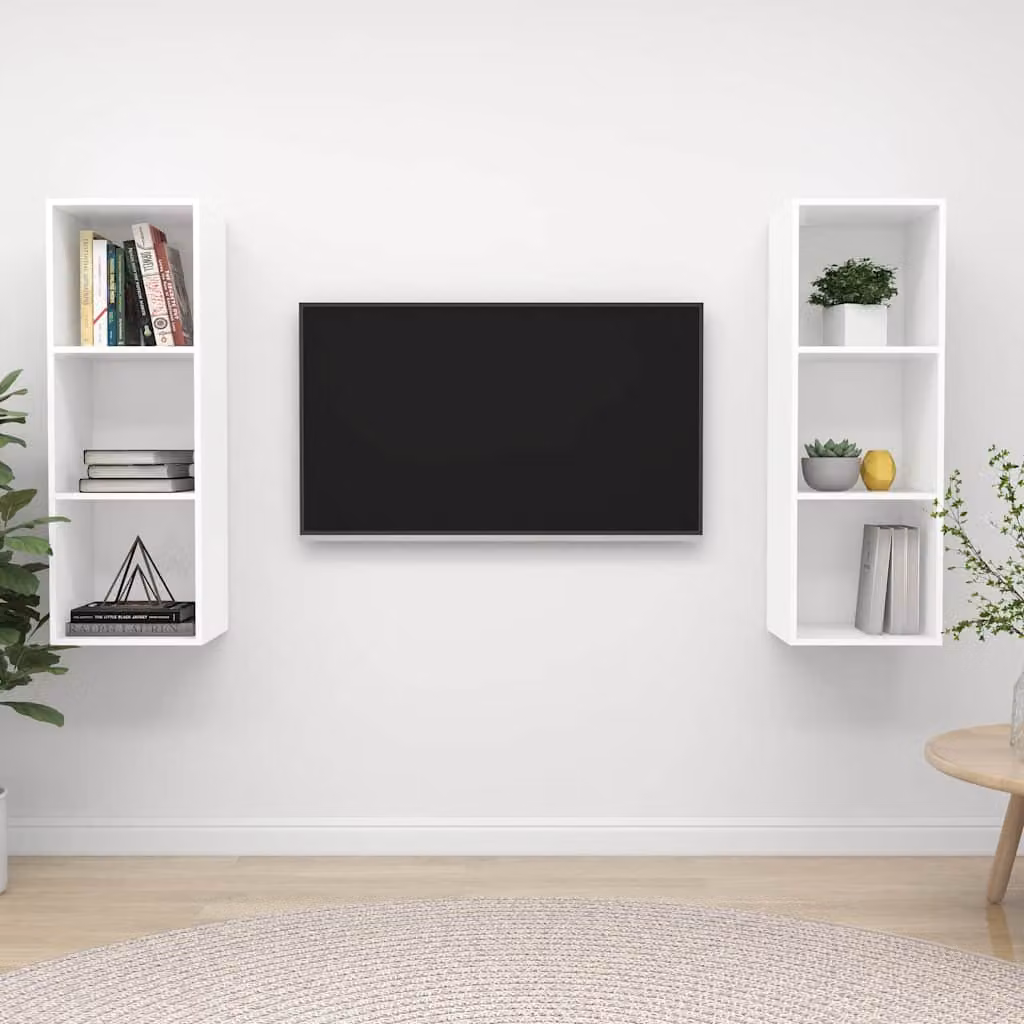 Set di 2 mobili TV da parete vidaXL in legno bianco opaco per soggiorno