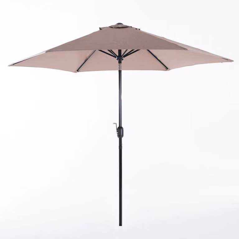 Ombrellone esagonale Ø270 cm in alluminio con copertura idrorepellente e apertura a manovella - inclinabile, robusto e ideale per giardino, terrazza e patio - LEVANTE - Taupe