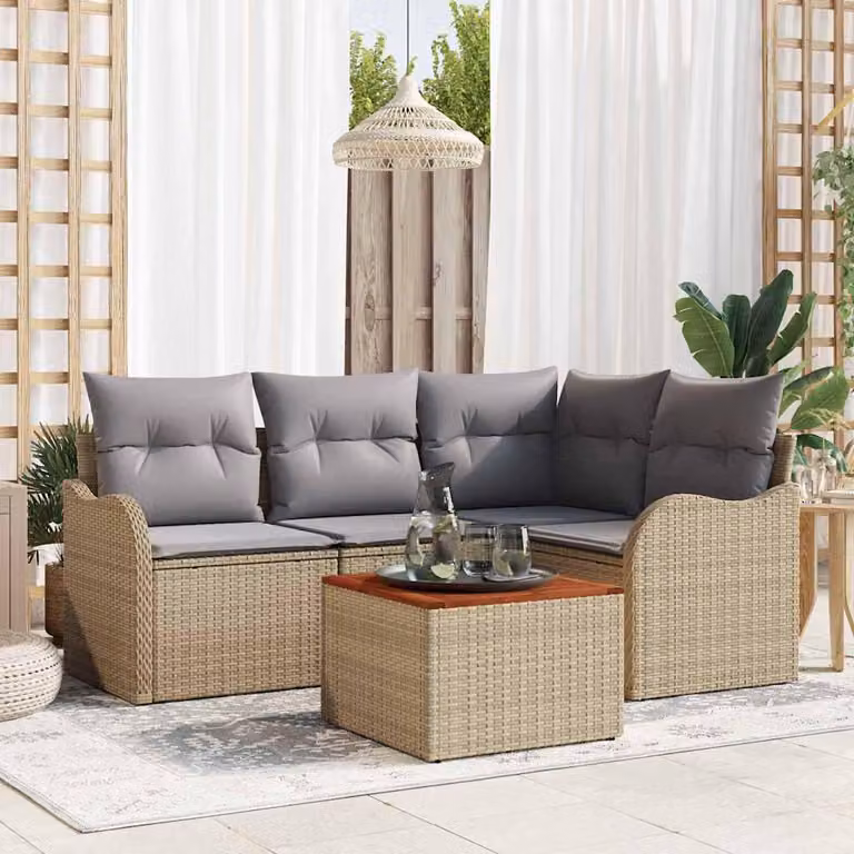 Maison Exclusive - Set da giardino composto da 5 pezzi. Divano da giardino in rattan sintetico, color beige e grigio chiaro