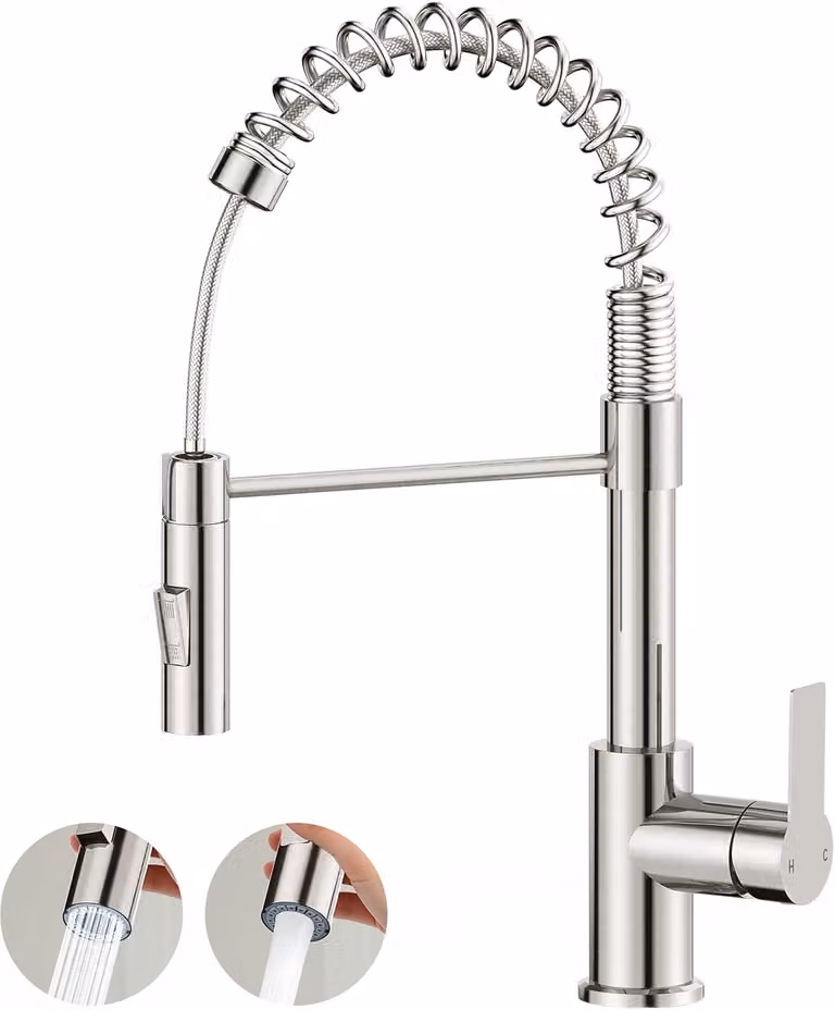 Miscelatore da cucina a 360°, con doccetta estraibile, 2 tipi di getto, design ad arco alto, acciaio inossidabile spazzolato, per cucina