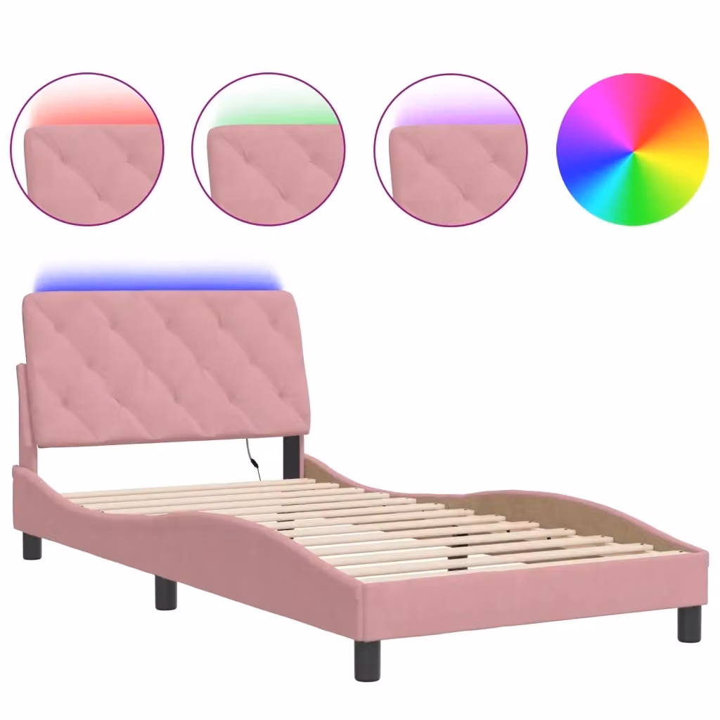 vidaXL Giroletto in Velluto Rosa con Illuminazione LED e Porta USB, L 100 x P 200 cm – 2