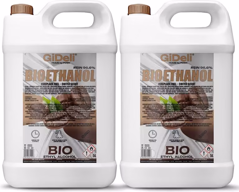Bioetanolo profumato al caffè 96,6% 10L per caminetti universali senza fumo e senza fuliggine GiDeli