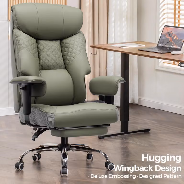Sedia da gaming per persone di corporatura grande - Sedia da ufficio ergonomica CH810 - Regolabile in altezza - Girevole con rotelle - Braccioli - Struttura in metallo - Rivestimento in pelle - Verde militare
