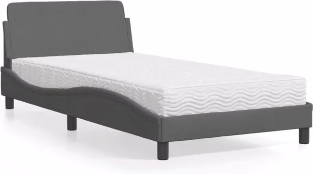 Letto con Materasso Dover vidaXL in Tessuto Grigio e Bianco L/P: 100 x 200 cm