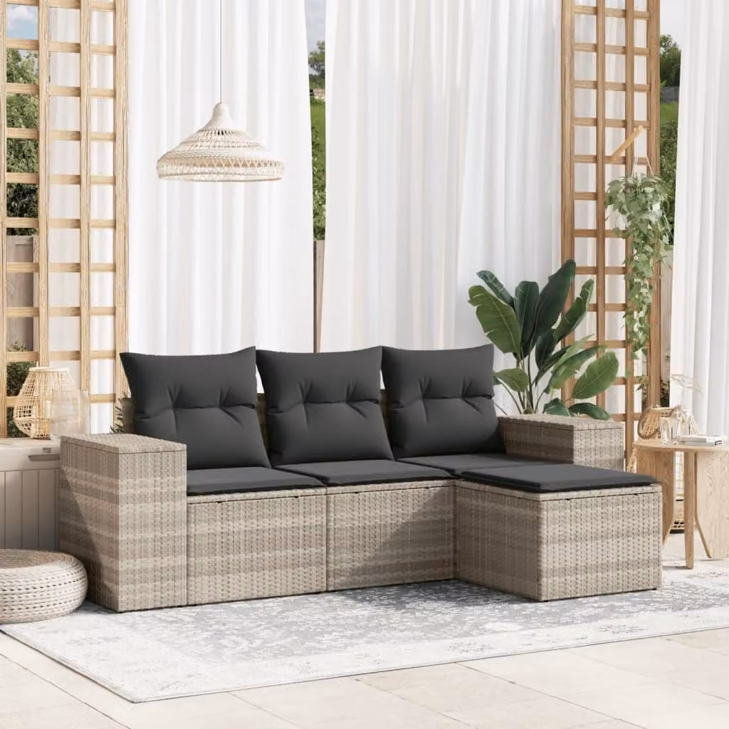 Maison Exclusive - Set Divano da Giardino 4pz con Cuscini Grigio Chiaro Polyrattan