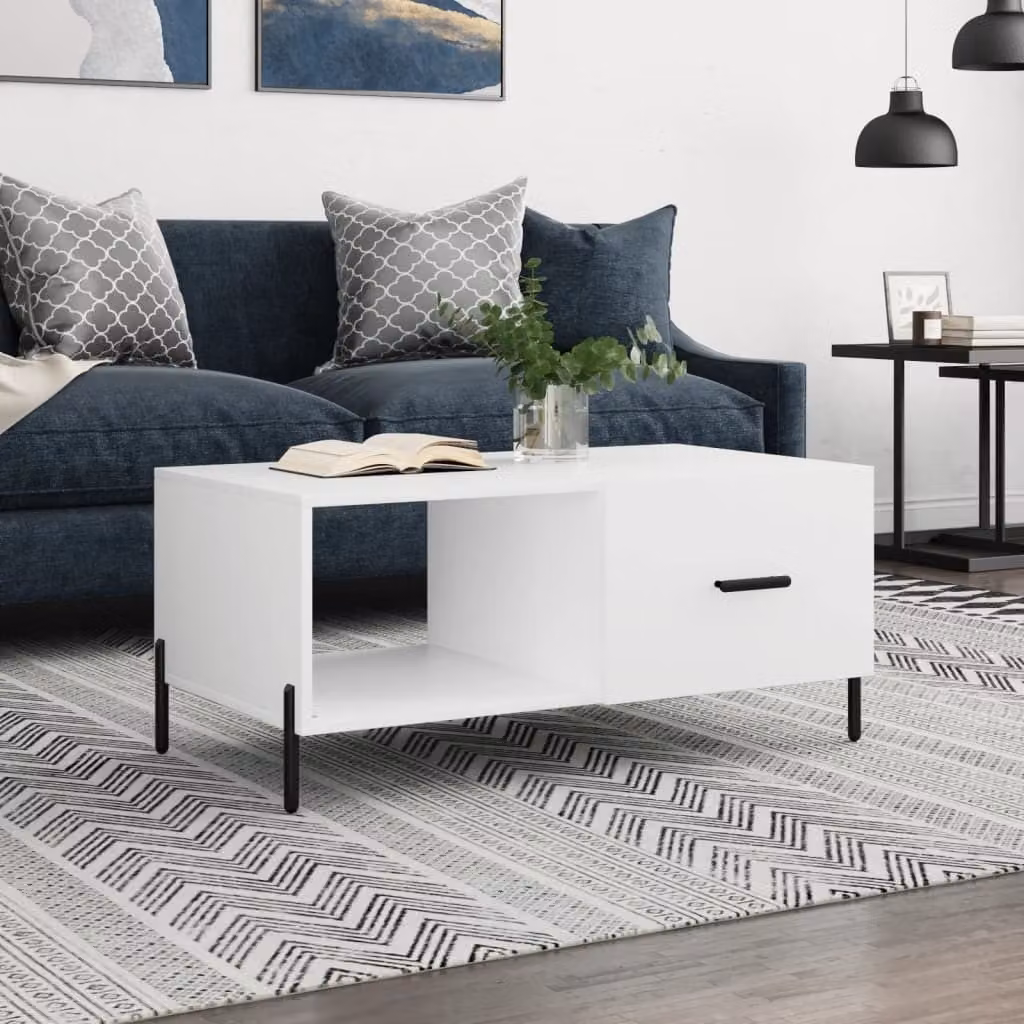 The Living Store tavolino bianco 90x50x40 cm in materiale ligneo