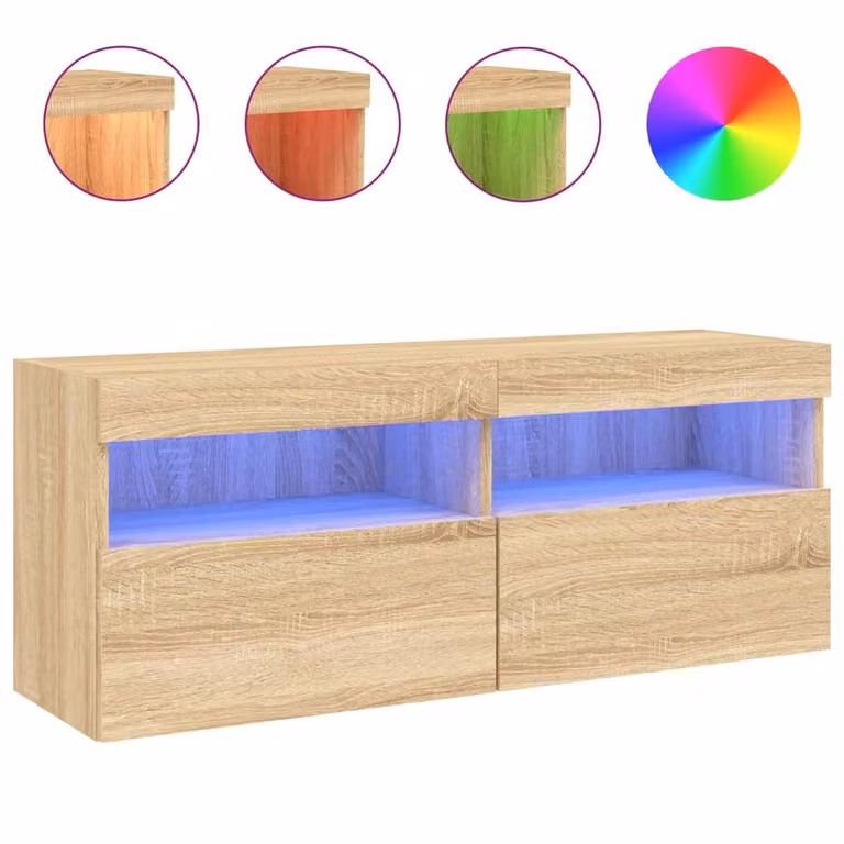Mobile TV a Parete con Luci LED Rovere Sonoma 100x30x40 cm