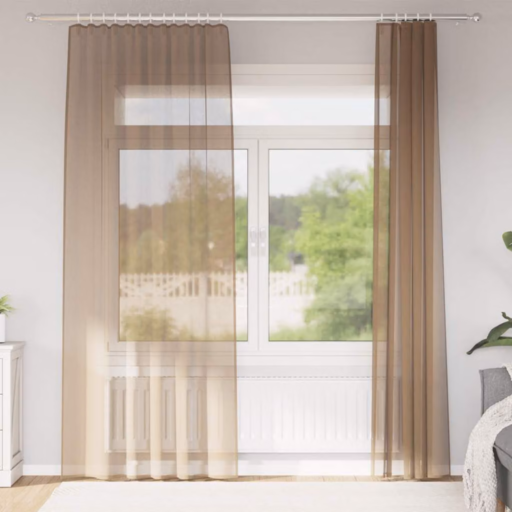 Set di 2 tende in voile semi-trasparenti vidaXL con tasche per asta, colore marrone, L: 140 cm, H: 245 cm