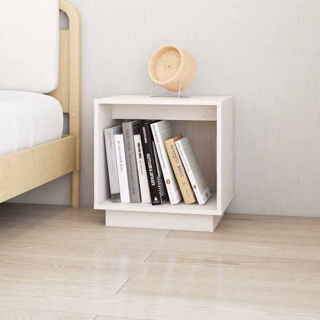 Comodino bianco moderno vidaXL in legno massello di pino L/P/H: 40 x 30 x 40 cm