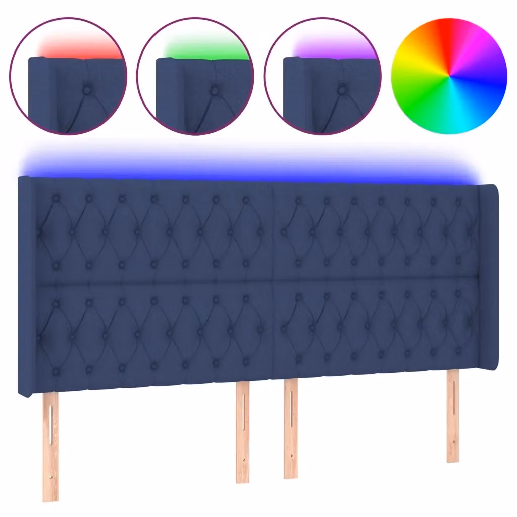 Testiera per letto con illuminazione LED e porta USB vidaXL in tessuto blu, L: 183 cm, P: 16 cm, H: 118-128 cm – 2