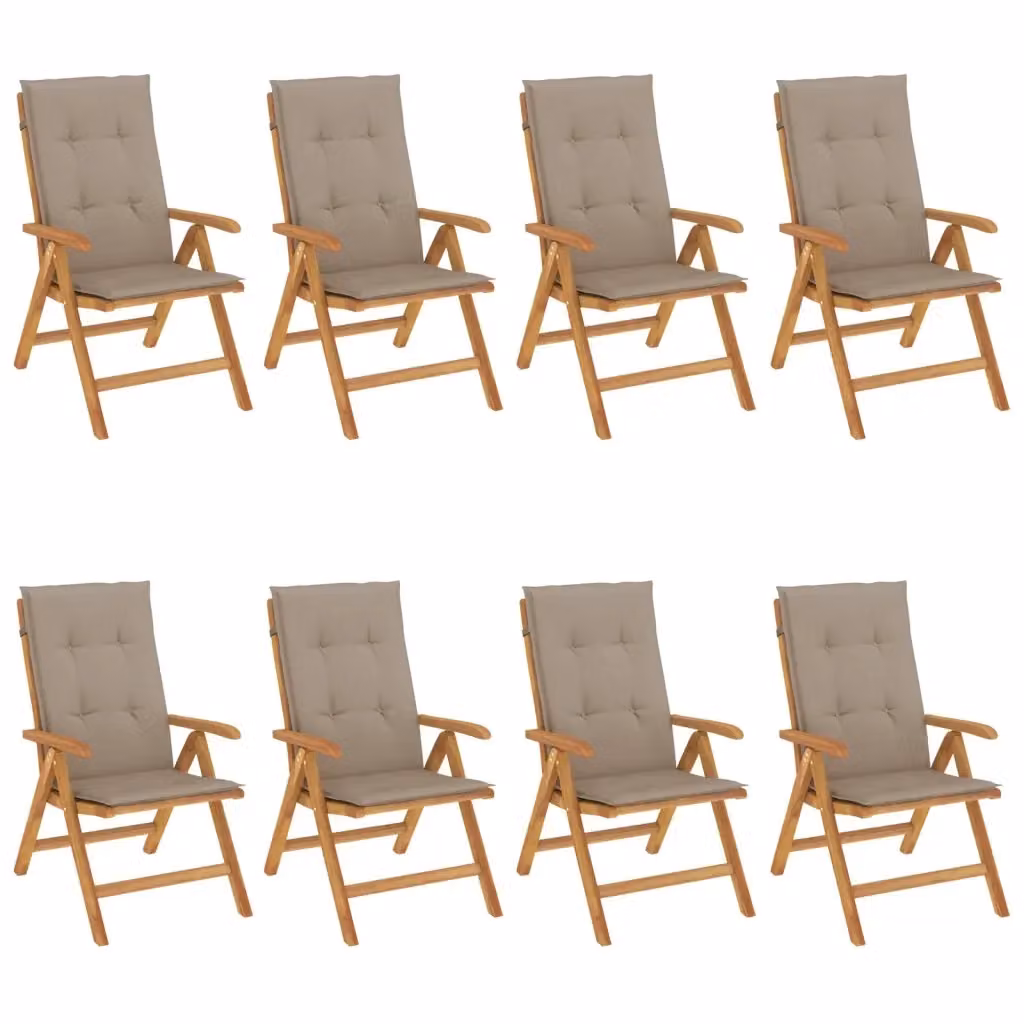 Set di 8 sedie pieghevoli reclinabili con cuscini beige in legno di teak vidaXL – 2