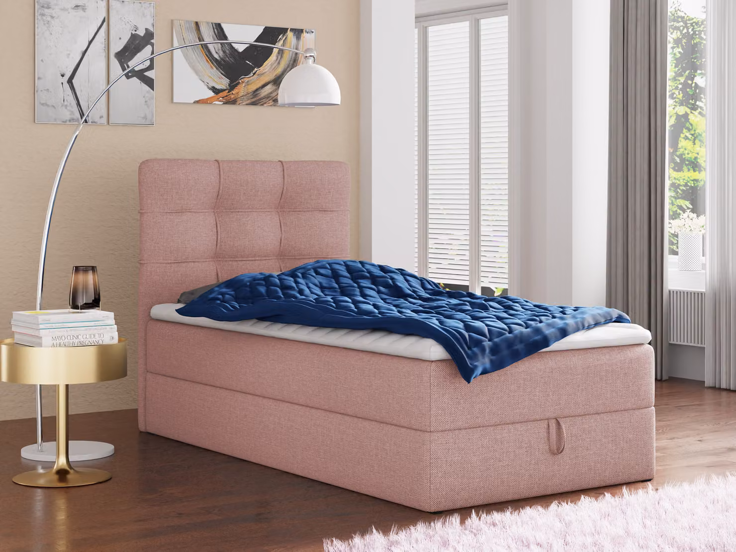 Letto boxspring Best Mini con contenitore e coprimaterasso - Letto singolo con materasso Bonell e coprimaterasso, letto imbottito, letto, camera da letto (Rosa (Inari 52), 80 x 200 cm)
