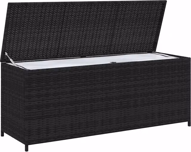 Baule da giardino moderno vidaXL in rattan nero L: 150 cm, P: 50 cm, H: 60 cm