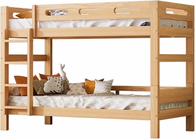 Letto a castello Tynqer in pino naturale marrone, separabile in due letti, L/P/H: 90 x 200 x 165 cm – 1