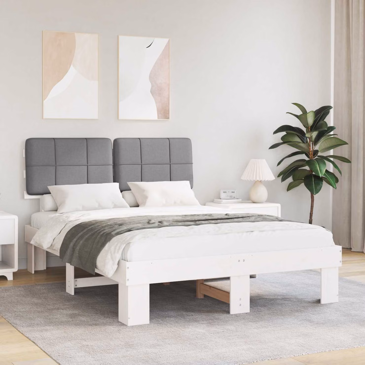 vidaXL Letto con Testiera Rivestita Bianco e Grigio chiaro