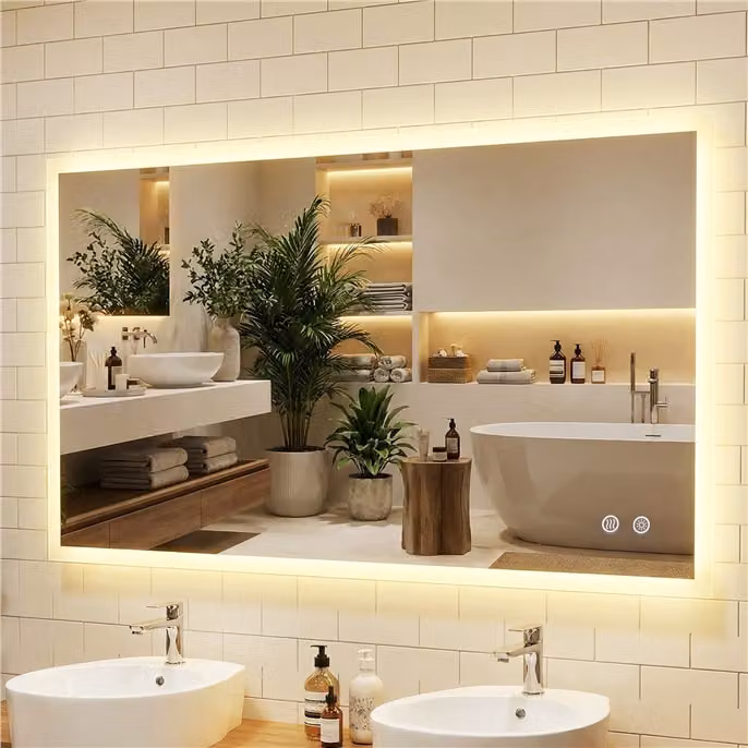 Specchio da bagno Costway rettangolare con LED anti-appannamento, vetro temperato infrangibile, dimmerabile e con memoria, L: 120 cm, H: 70 cm