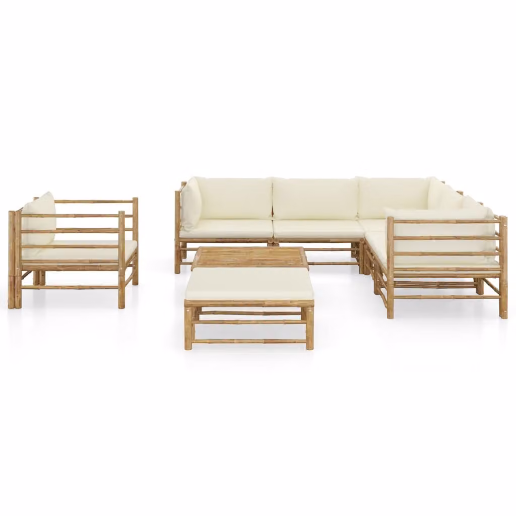 set di 8 pezzi per salotto da giardino con cuscini in bambù bianco crema