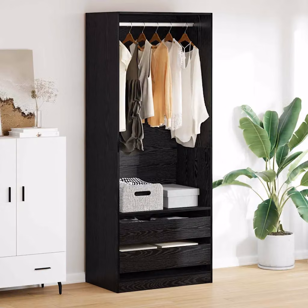 vidaXL Guardaroba Rovere Nero con Cassetti e Ripiani L: 80 cm, P: 50 cm, H: 203 cm in MDF – 1