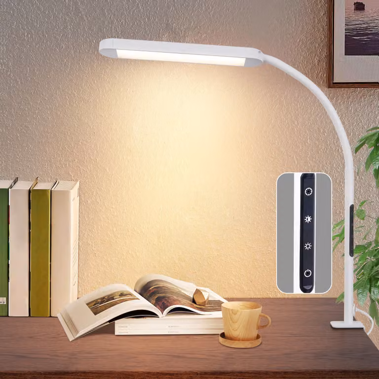 ZMH Lampada da scrivania LED Dimmerabile Clampable White Lampada da lavoro 11W Lampada da scrivania Lampada da ufficio Lampada a luce diurna Temperature di colore regolabili Protezione degli occhi con funzione timer Funzione di ricarica