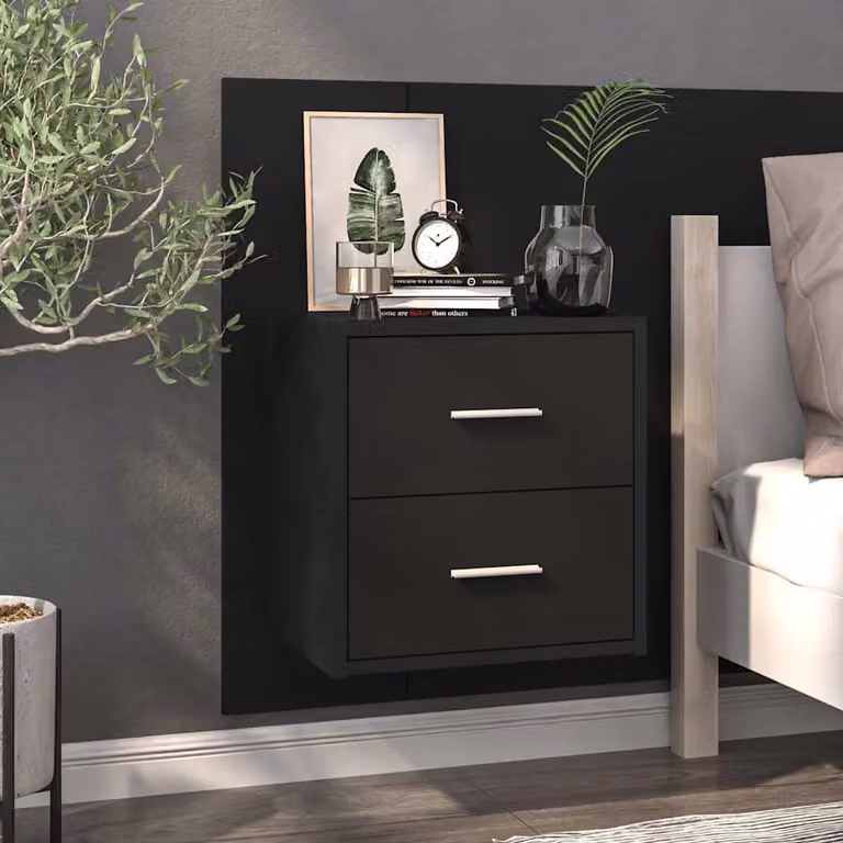 vidaXL Comodino a Parete Moderno in Legno MDF Nero Opaco L: 80 cm, P: 32,5 cm, H: 48,5 cm