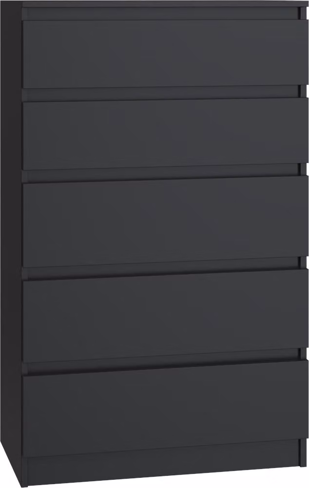 VBChome Comò con 5 cassetti 70 x 40 x 110 cm Nero Comò senza maniglie Armadio multiuso per corridoio Camera da letto Soggiorno Camera dei bambini Moderno Nero