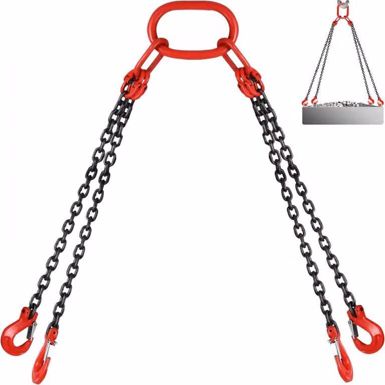 Brache a catena - Acciaio G80 Mn 8 mm x 1,5 m - 4 radici di catena Brache per gru - Ganci a cavalletto - Grado 1,5 m con capacità di carico di 5 T - Ideale per macchine, fabbriche, magazzini e garage