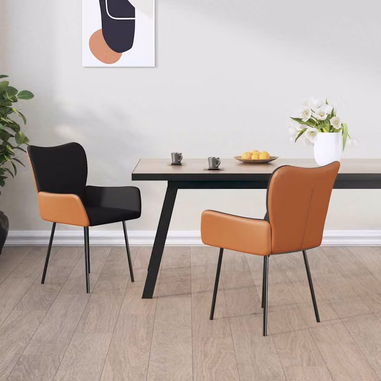 Set di 2 sedie da pranzo vidaXL moderne in tessuto e similpelle nere e marroni per cucina e sala da pranzo