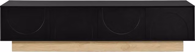 Mobile TV nero con finitura effetto legno, 175x40x41,5 cm, design curvo minimalista con ampia capacità di stoccaggio