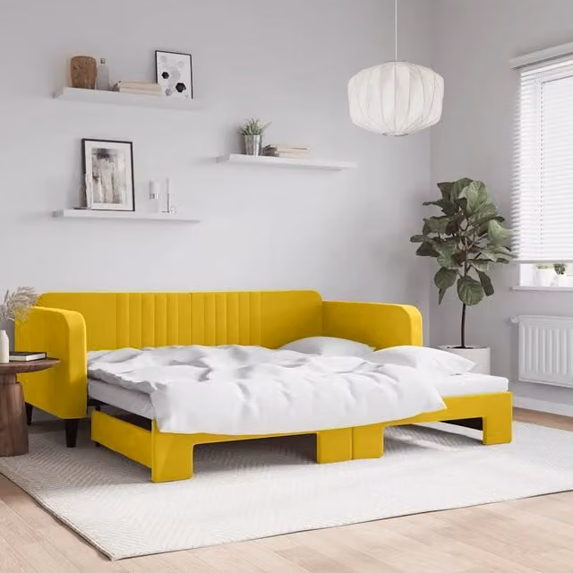 Divano Letto con Letto Estraibile vidaXL in Velluto Giallo L/P/H: 223 x 110 x 75 cm con Dimensioni Letto: 100 x 200 cm – 1