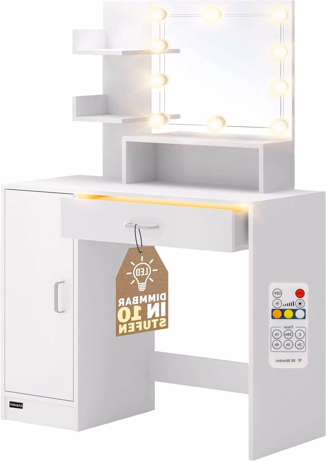 Tavolino da trucco – Comò da trucco – Specchio da trucco con illuminazione a LED – Pannello MDF – Bianco