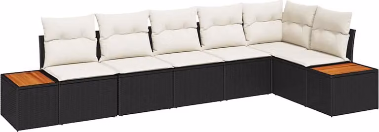 Set Divano da Giardino con cuscino 6 pcs Nero Poly Rattan