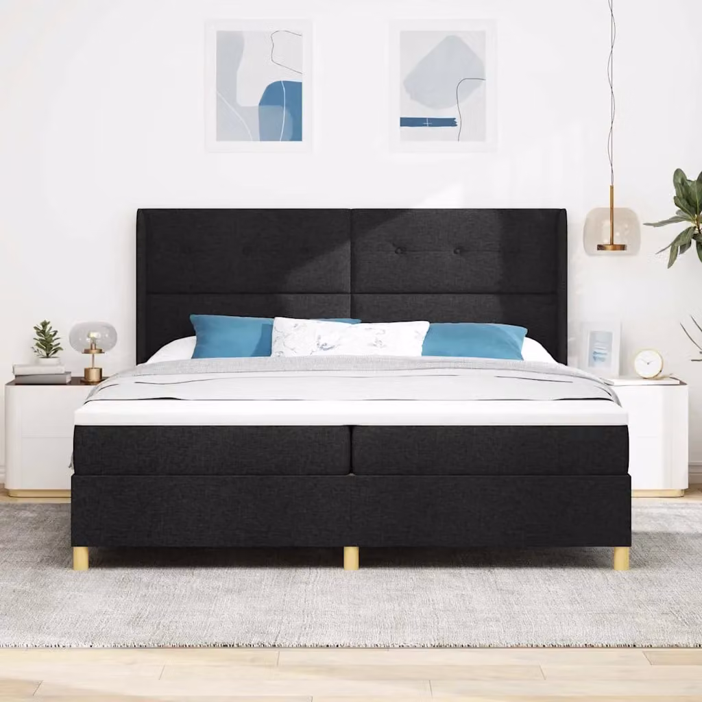 Letto a molle con testiera vidaXL in tessuto nero e oro, L/P: 200 x 200 cm