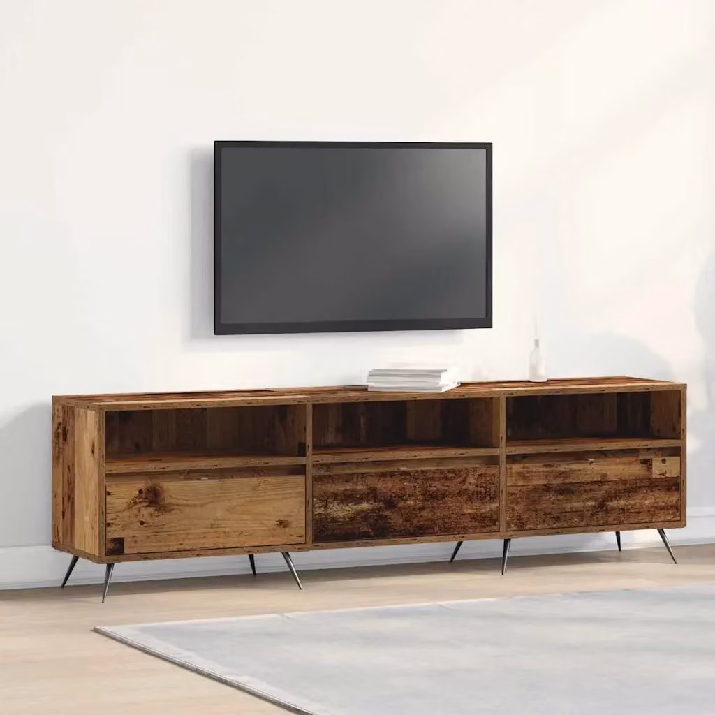 Mobile TV in legno vecchio marrone con dettagli in metallo, stile minimalista, L 150 x P 30 x H 44,5 cm – 2