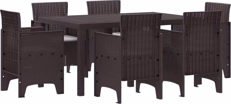 Set da Pranzo per Giardino 7 pcs Marrone Rattan Polt