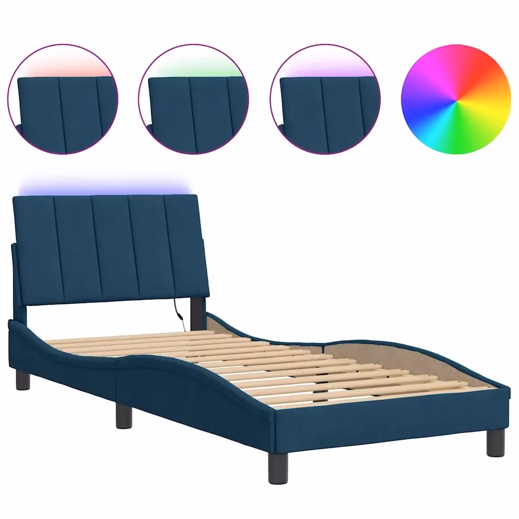 vidaXL Giroletto Hanko Blu in Velluto con Illuminazione LED e Porta USB, L/P/H: 90 x 190 cm – 2