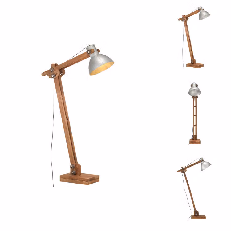 vidaXL Lampada da terra in legno massiccio di mango argento E27 - Lampade