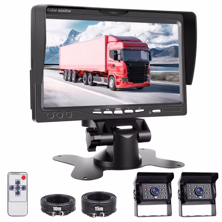 Sistema di telecamera per retromarcia - Monitor LCD da 7 pollici e 2 telecamere impermeabili - Visione notturna - Alimentazione universale 12-24V