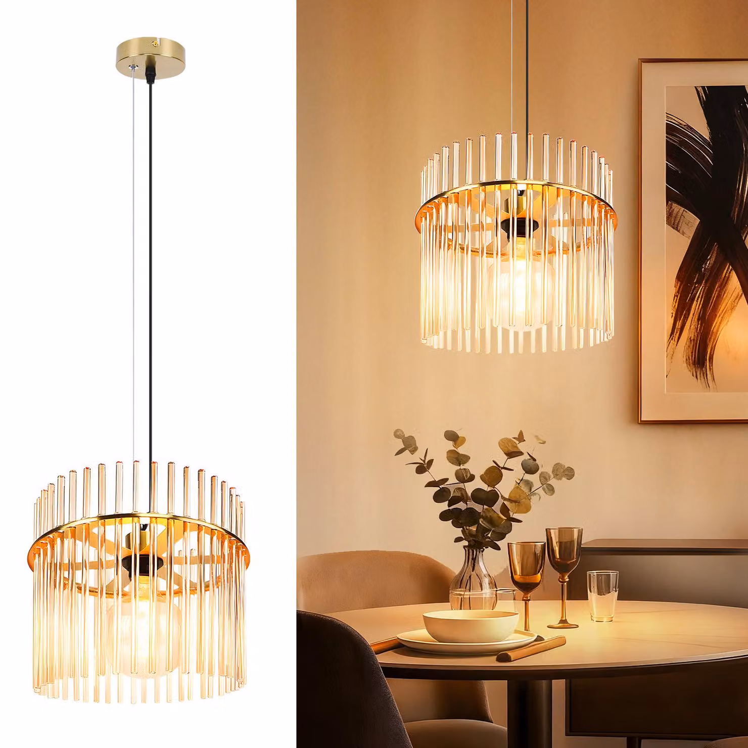 ZMH luce a sospensione 1 fiamma tavolo da pranzo luce a sospensione - lampada a sospensione E27 paralume in vetro Ø 30 cm tavolo da pranzo lampada a sospensione oro retrò per sala da pranzo caffè bar cucina soggiorno (senza lampadina)