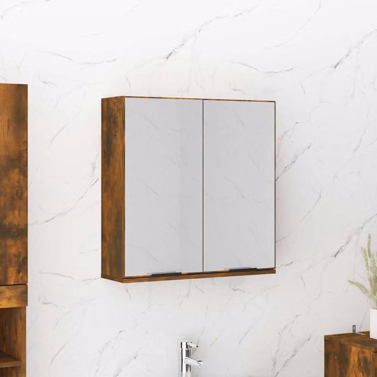 Armadietto da bagno con specchio vidaXL in rovere marrone, sospeso, L: 64 cm, P: 20 cm, H: 67 cm