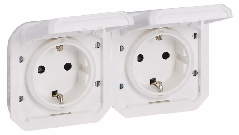 Legrand PLEXO New, presa doppia precablata SSDO orizzontale, SL, EB, IP44 IK08, bianco ultra, 069675L