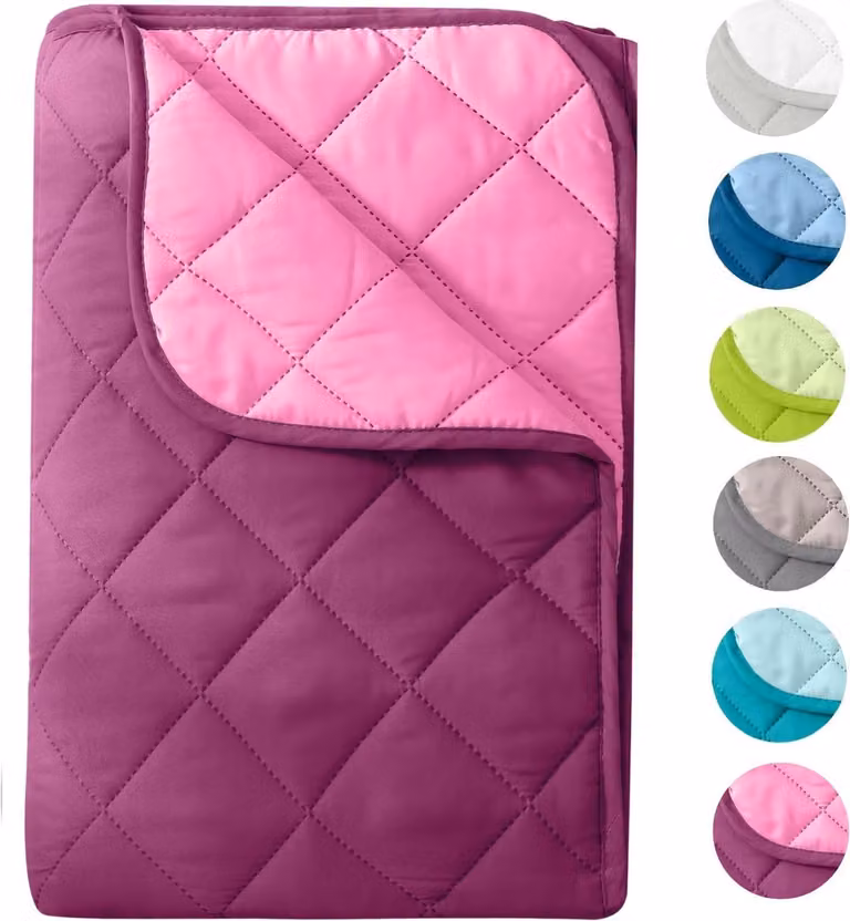 WOMETO Coperta estiva in microfibra 155x220 viola e rosa I OEKO-TEX, resistente al lavaggio, coperta leggera per il campeggio e le giornate calde, utilizzabile senza fodera
