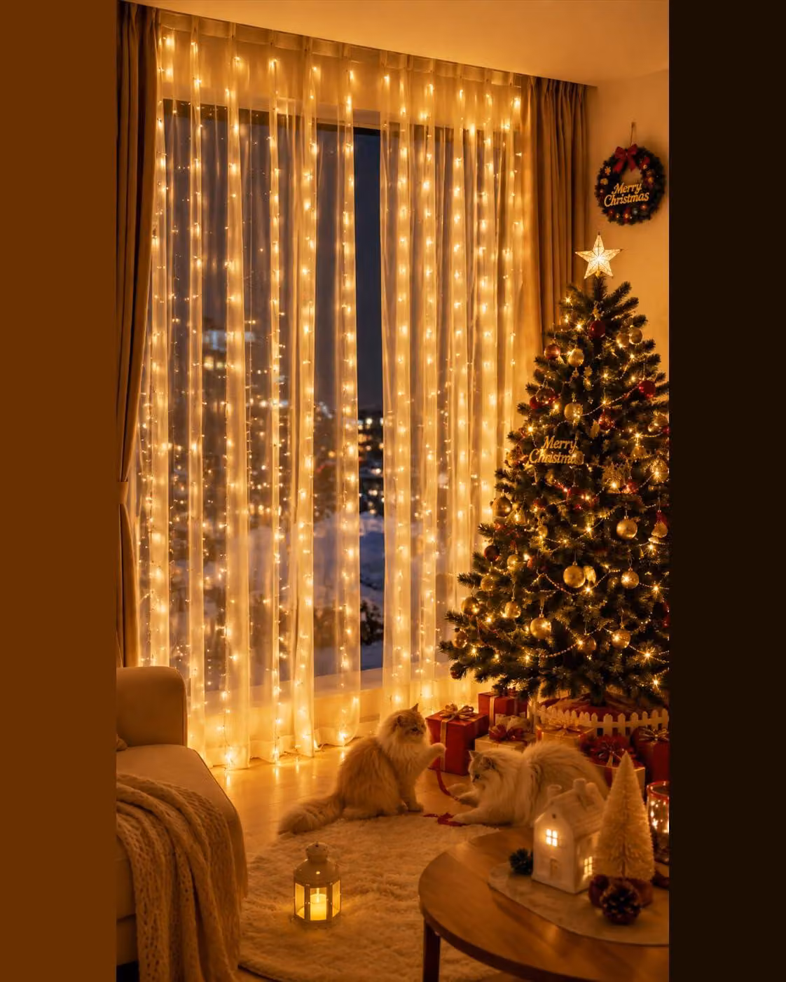 Tenda luminosa, dimensioni 2x2 metri, 200 LED bianco caldo, alimentazione USB, per uso interno