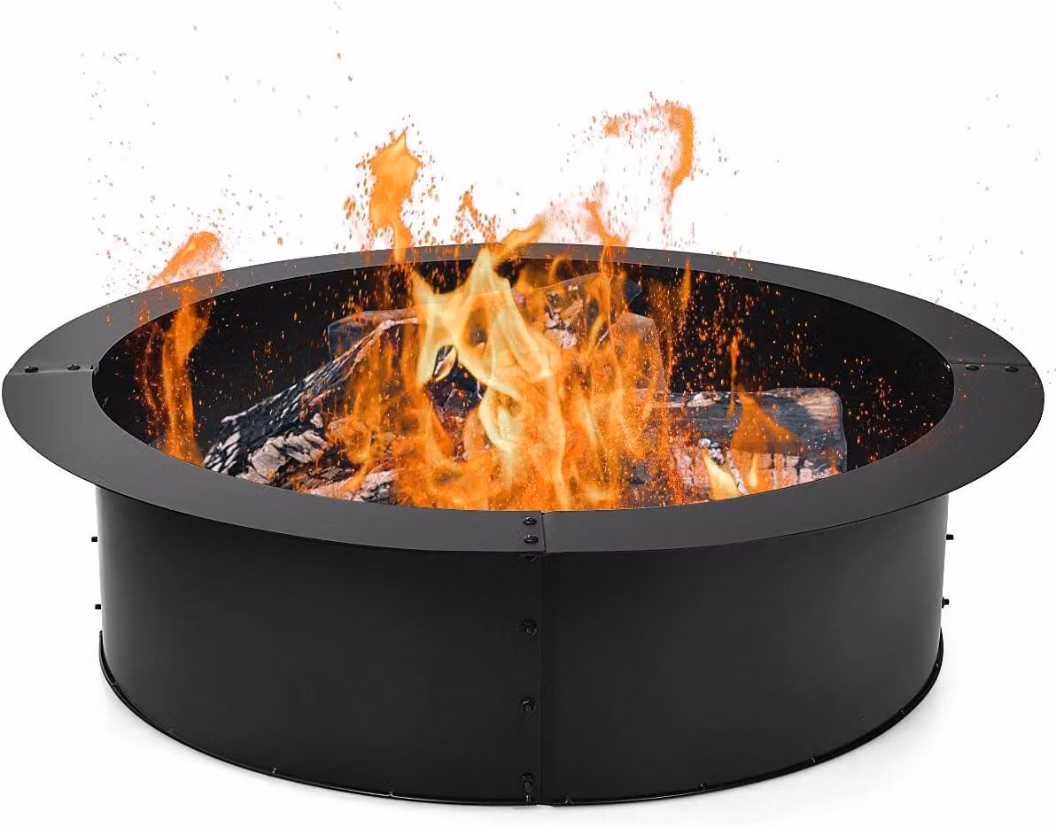 KOMFOTTEU, braciere da esterno, diametro 91,5 cm, anello per braciere senza fumo, inserto rotondo in metallo resistente, anello per falò fai-da-te per giardino, terrazza e campeggio, colore nero