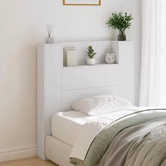 Testiera decorativa vidaXL in legno bianco con illuminazione integrata e mensola, L 100 x P 16,5 x H 103,5 cm – 1