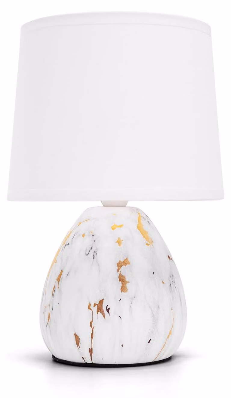 Lampada da tavolo Aigostar in Vetroceramica, lampada da tavolo vintage con paralume in tessuto, attacco E14, max. 40W, moderna lampada da comodino, luce notturna per camera da letto, soggiorno, ufficio (senza lampadina) - H255mm – Bianco