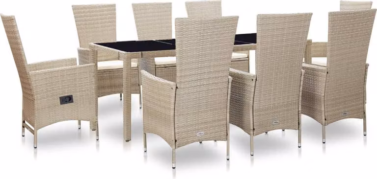 Maison Exclusive - Set da giardino completo di 9 pezzi, con sedie imbottite, in rattan sintetico beige