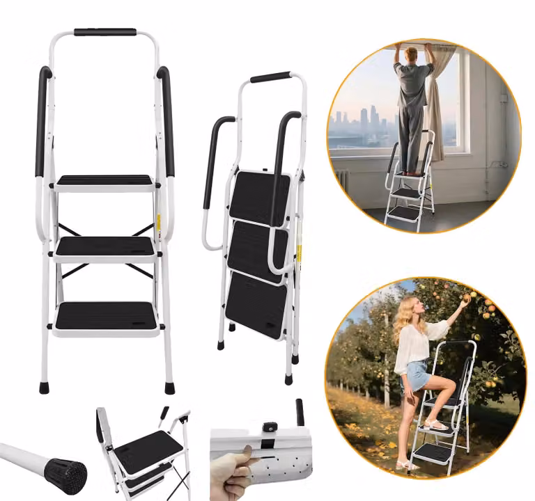 Scala a pioli, struttura in metallo, altezza 1,80 m, capacità portante 136 kg, gradini antiscivolo, design modulare