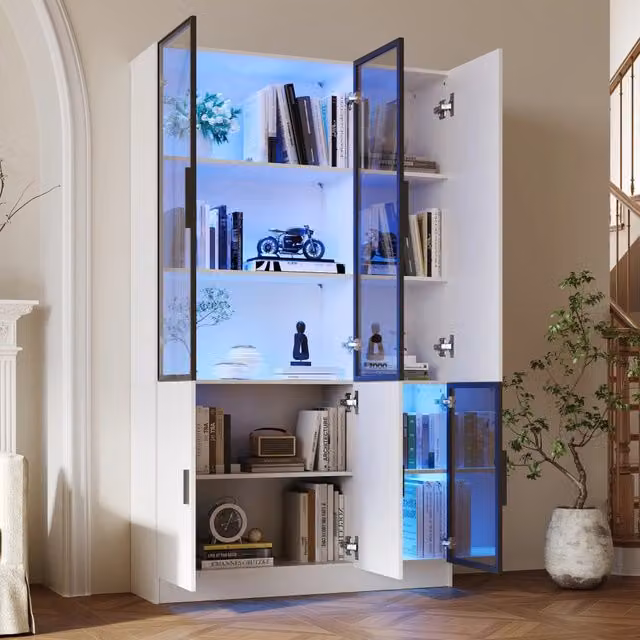 Vetrina REDOM Bianca con 3 ante in vetro e illuminazione LED integrata L: 120 cm, P: 35 cm, H: 200 cm