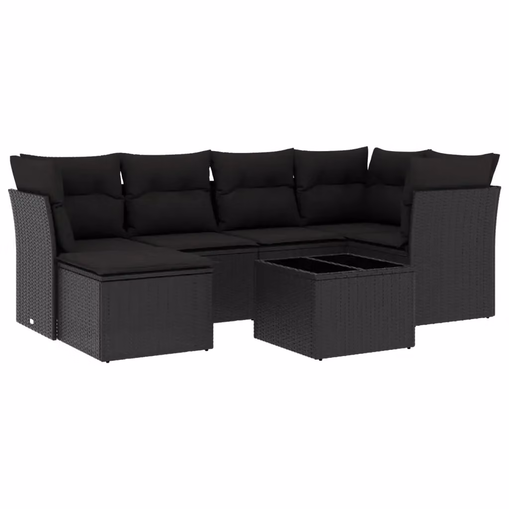 Set Divani da Giardino vidaXL con Cuscini 7pz Nero in Polyrattan e Acciaio – 2